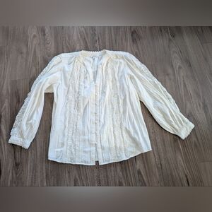 Chico's Embroidered Peasant White/Cream Lace Top With See Through Arms (Size 16)